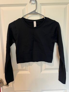 aerie Black Long-Sleeve Cropped Crew Top